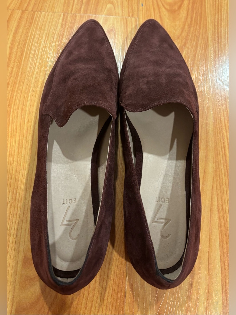 27 Edit Red Burgundy Suede Slip On Almond Point Toe Hannah Loafer Flats Size 9.5 - Picture 6 of 9